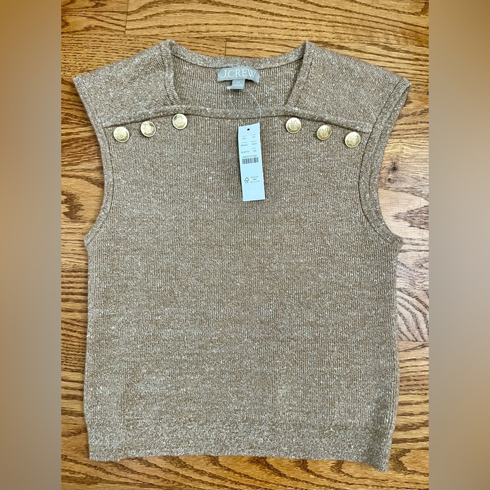 NWT J.Crew Brown sleeveless Knit Top with Gold Accents